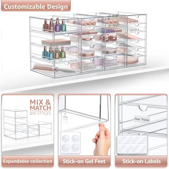 Sorbus 20 Drawers Acrylic Organizer for Makeup, Organization and Storage, Art Supplies, Jewelry, Stationary - 4 Pcs Clear Stackable Storage Drawers {4}