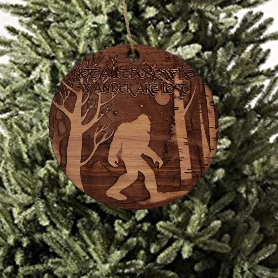 Not all Who Wander are Lost WINTER SASQUATCH - Cedar Ornament {2}