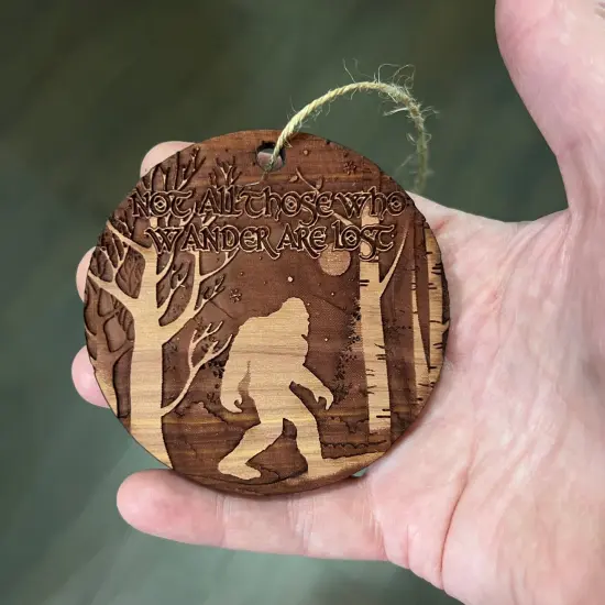 Not all Who Wander are Lost WINTER SASQUATCH - Cedar Ornament {5}