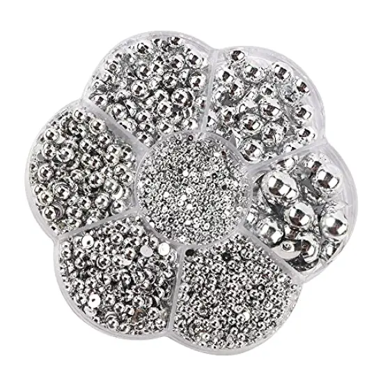 3000 Pieces 1 Box Pearls Beads Round Flatback Imitation Half Loose Beads Gem Assorted Sizes 2/3/4/5/6/8/10MM for DIY Scrapbooking Crafts(Silver) {1}