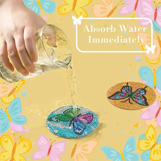 8 PCS Diamond Painting Coasters for Drinks - DIY Life Coaster Kits, Diamond Art for Adults, Kids, and Beginners, Includes Butterfly Design Craft Supplies {5}