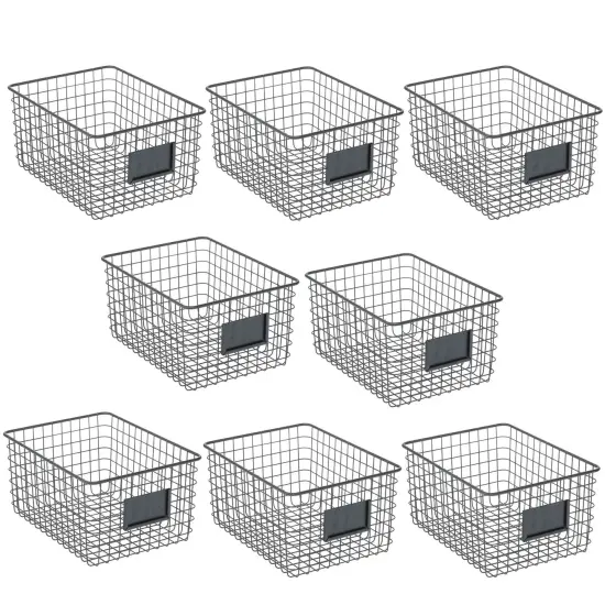 mDesign Metal Food Organizer Storage Basket with Lable Slot, 8 Pack {4}