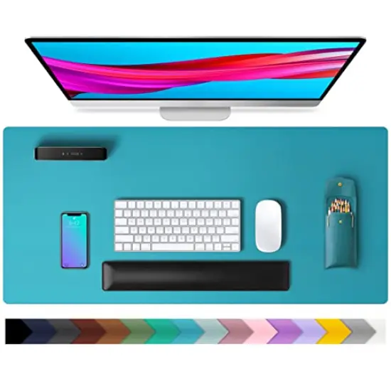 Leather Desk Pad Protector,Mouse Pad,Office Mat, Non-Slip PU Blotter,Laptop Pad,Waterproof Writing for Office and Home (Turquoise,31.5" x 15.7") {2}