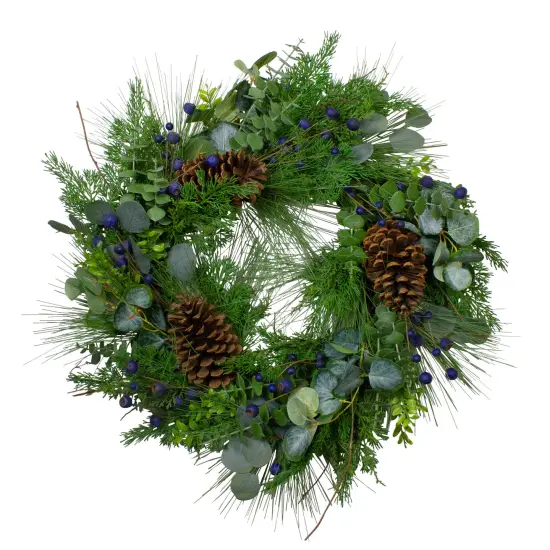 Northlight Real Touch&trade;️ Eucalyptus and Pine Artificial Christmas Wreath- 28" - Unlit Green {1}