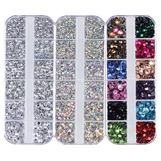 Massive Beads 9500+ Flatback Round Glass Hotfix Iron On Rhinestones Gemstone for DIY Making w/ 1 Tweezer & 1 Picking Pen for Shoes, Clothes, Bags, Manicure (12-Colors, Crystal, Crystal AB, 5&6 Sizes) {3}