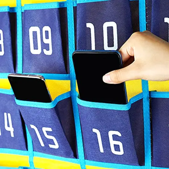 Numbered Classroom Sundries Closet Pocket Chart for Cell Phones Holder Wall Door Hanging Organizer (36 Pockets Blue) {6}