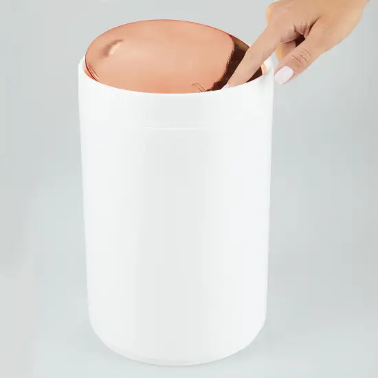 mDesign Plastic Small Round Trash Can Wastebasket, Swing Lid {3}