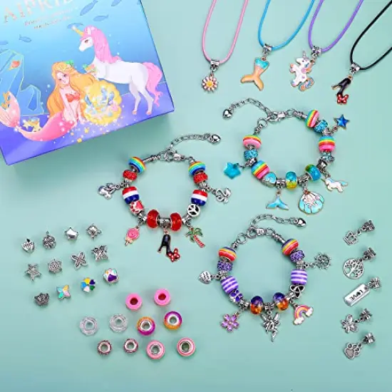 AIPRIDY Charm Bracelet Making Kit,DIY Craft for Girls, Unicorn Mermaid Crafts Gifts Set for Arts and Crafts for Girls Teens Ages 6-12 (125 Pieces) {3}