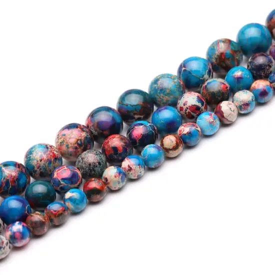 Natural Gemstone Beads for Jewelry Making,8mm Blue Imperial Jasper Polished Round Smooth Stone Boho Beads,Genuine Real Stone Beads for Bracelet Necklace 15 Inch(Blue Imperial Jasper,8mm) {4}