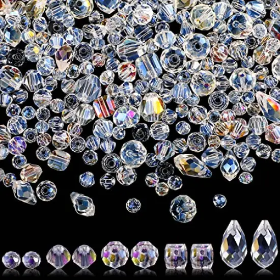 1280 Pieces Assorted Crystal Rondelle Light Beads Drilled Gemstone Loose Beads Clear Crystal Glass Beads for Crafts Faceted Shiny Bead for Jewelry Making DIY Necklace Bracelet Earring Kit (AB Color) {1}