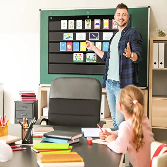 Bulletin Border Storage Pocket Chart for Classroom, Bulletin Board Border Storage, Classroom Organizer with Storage Pockets (Black) {3}