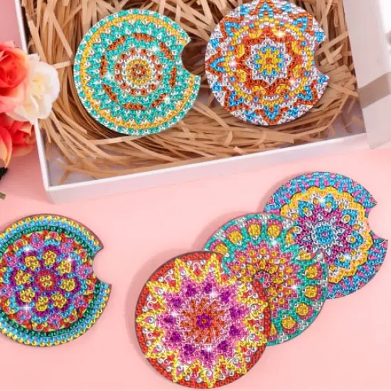 8 Pcs Diamond Art Car Coasters - 2.8 Inches Mandala Diamond Painting Coasters by BSRESIN, Small Diamond Painting Kits, DIY Crafts for Adults {5}