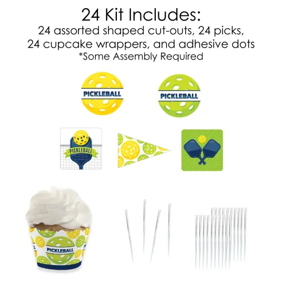 Big Dot of Happiness Let&rsquo;s Rally - Pickleball - Cupcake Decoration - Birthday or Retirement Party Cupcake Wrappers and Treat Picks Kit - Set of 24 {6}