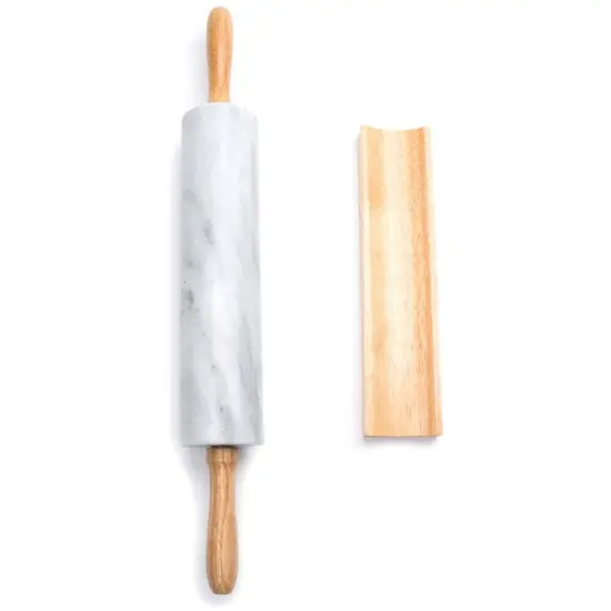 Marble Rolling Pin with Wood Stand Non Porous Non Stick Gray and White {7}