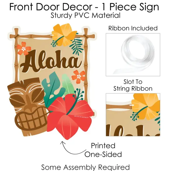 Big Dot of Happiness Tropical Luau - Hanging Porch Hawaiian Beach Party Outdoor Decorations - Front Door Decor - 1 Piece Sign {6}