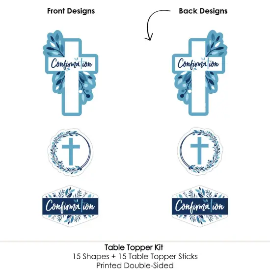 Big Dot of Happiness Confirmation Blue Elegant Cross - Boy Religious Party Centerpiece Sticks - Table Toppers - Set of 15 {6}