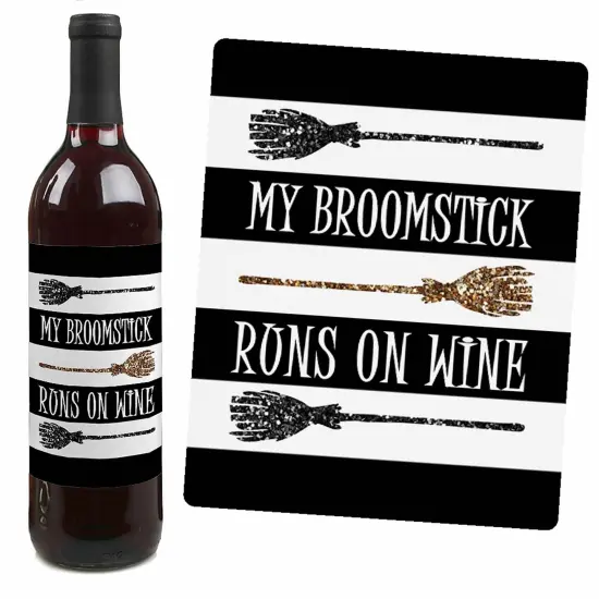 Big Dot of Happiness Spooktacular - Eat, Drink and Be Scary Halloween Party Decorations for Women and Men - Wine Bottle Label Stickers - Set of 4 {7}