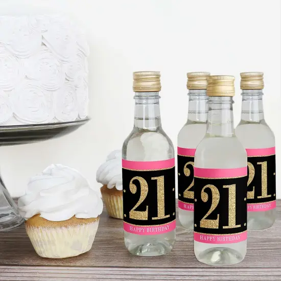 Big Dot of Happiness Finally 21 Girl - 21st Birthday - Mini Wine and Champagne Bottle Label Stickers - 21st Birthday Party Favor Gift - Set of 16 {4}