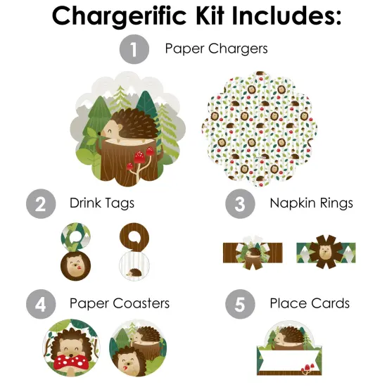 Big Dot of Happiness Forest Hedgehogs - Woodland Birthday Party & Baby Shower Paper Charger & Table Decorations Chargerific Kit Setting for 8 {4}