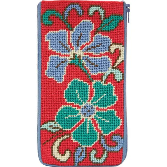 Alice Peterson Stitch & Zip Needlepoint Eyeglass Case Kit - SZ477 Red Asian Floral Multicolor {1}