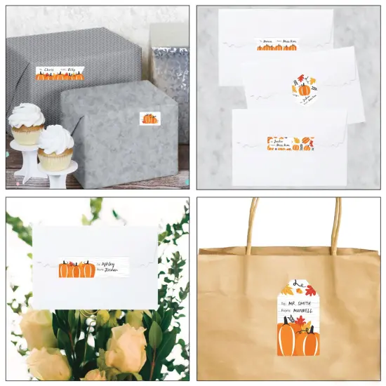 Big Dot of Happiness Fall Pumpkin - Assorted Halloween or Thanksgiving Party Gift Tag Labels - To and From Stickers - 12 Sheets - 120 Stickers {7}