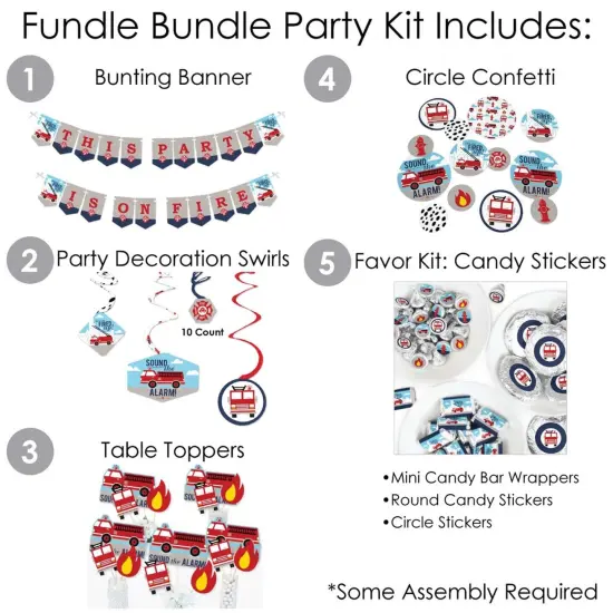 Big Dot of Happiness Fired Up Fire Truck - Firefighter Firetruck Baby Shower or Birthday Party Supplies - Banner Decoration Kit - Fundle Bundle {3}