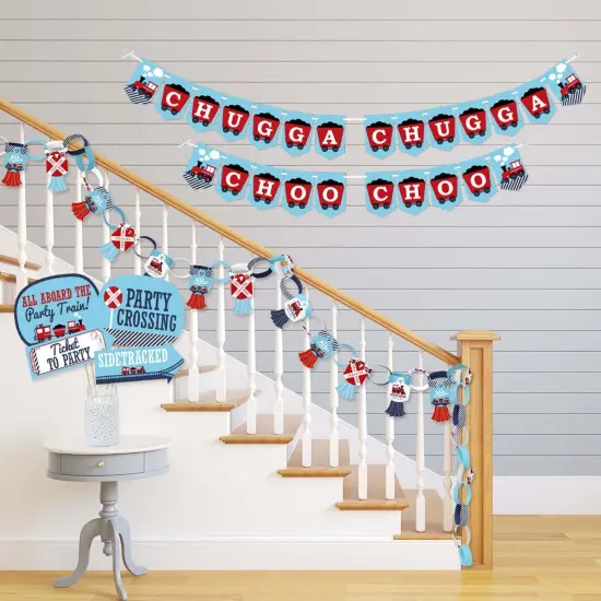 Big Dot of Happiness Railroad Party Crossing - Banner and Photo Booth Decor- Steam Train Party Supplies Kit - Doterrific Bundle {4}