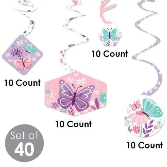 Big Dot of Happiness Beautiful Butterfly - Floral Baby Shower or Birthday Party Hanging Decor - Party Decoration Swirls - Set of 40 {6}