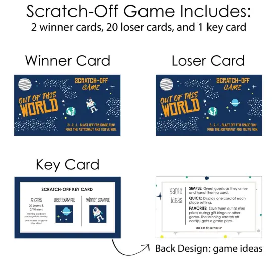 Big Dot of Happiness Blast Off to Outer Space - Rocket Ship Baby Shower or Birthday Party Game Scratch Off Cards - 22 Count {6}