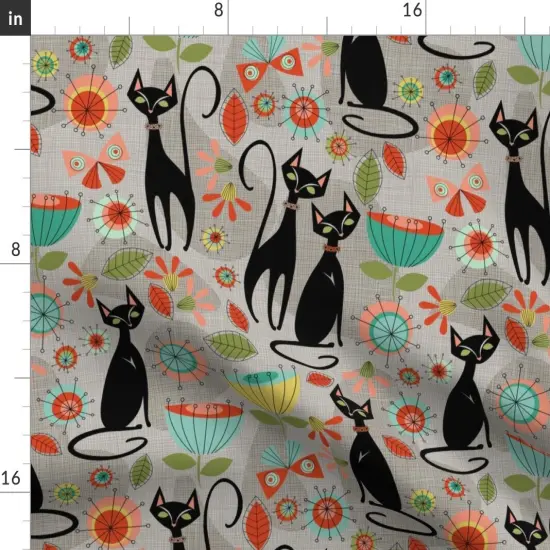 Various Fabrics by the Yard or Fat Quarter 50'S Retro Cats Grey Vintage Feline Kitsch Black Cat Custom Printed Fabric by Spoonflower {2}