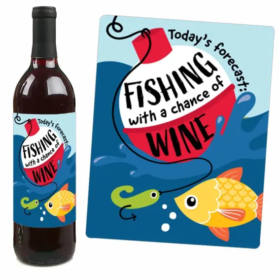 Big Dot of Happiness Let's Go Fishing - Fish Themed Birthday Party or Baby Shower Decorations for Women & Men - Wine Bottle Label Stickers - Set of 4 {4}
