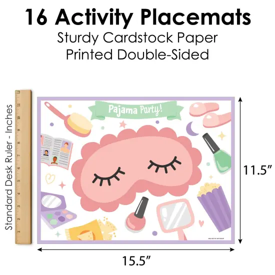 Big Dot of Happiness Pajama Slumber Party - Paper Girls Sleepover Birthday Party Coloring Sheets - Activity Placemats - Set of 16 {6}