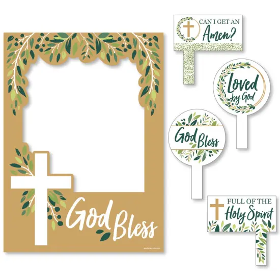 Big Dot of Happiness Elegant Cross - Religious Party Selfie Photo Booth Picture Frame and Props - Printed on Sturdy Material {7}