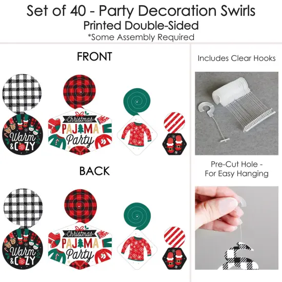 Big Dot of Happiness Christmas Pajamas - Holiday Plaid PJ Party Hanging Decor - Party Decoration Swirls - Set of 40 {7}