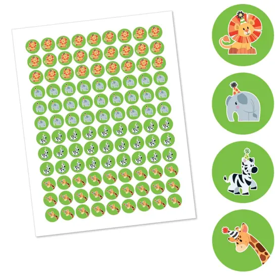 Big Dot of Happiness Jungle Party Animals - Birthday Party or Baby Shower Round Candy Sticker Favors - Labels Fits Chocolate Candy (1 sheet of 108) {3}