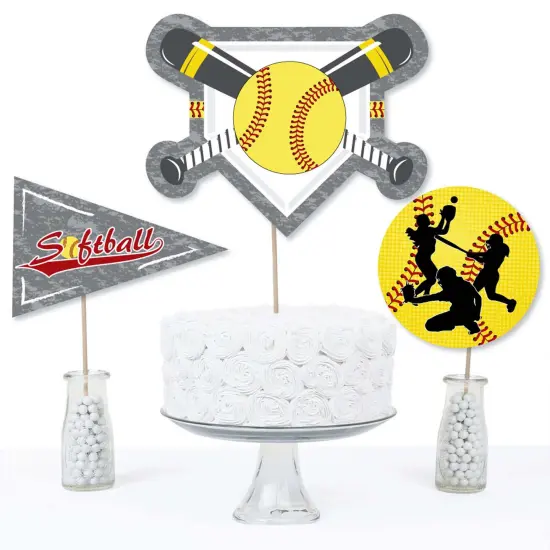 Big Dot of Happiness Grand Slam - Fastpitch Softball - Birthday Party or Baby Shower Centerpiece Sticks - Table Toppers - Set of 15 {4}