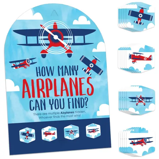 Big Dot of Happiness Taking Flight Airplane Vintage Plane Baby Shower or Birthday Party Scavenger Hunt 1 Stand and 48 Game Pieces - Hide and Find Game {1}