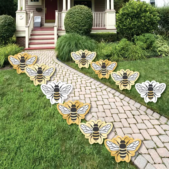 Big Dot of Happiness Little Bumblebee - Lawn Decorations - Outdoor Bee Baby Shower or Birthday Party Yard Decorations - 10 Piece {1}