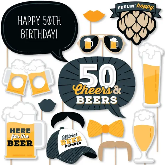 Big Dot of Happiness Cheers and Beers to 50 Years - 50th Birthday Party Photo Booth Props Kit - 20 Count {1}