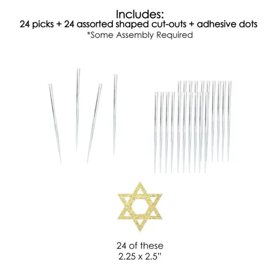 Big Dot of Happiness Gold Glitter Star of David - No-Mess Real Gold Glitter Dessert Cupcake Toppers - Hanukkah Clear Treat Picks - Set of 24 {6}
