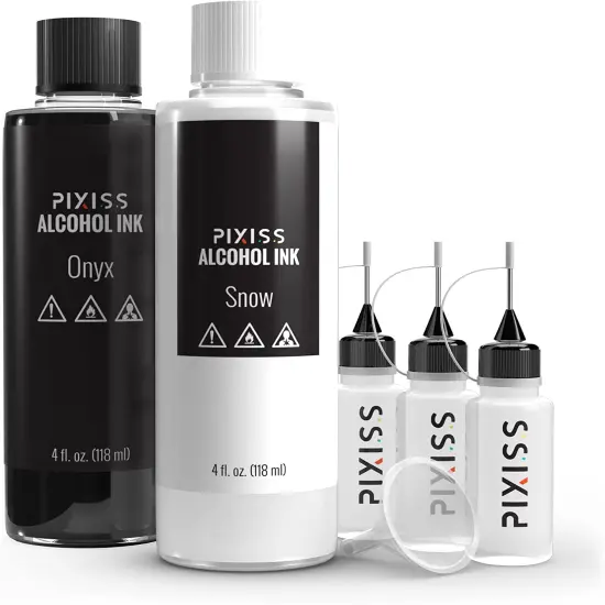 Pixiss White and Black Alcohol Ink for Resin 4oz, 3 Pixiss Applicator Bottles {1}