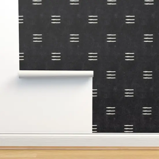 Pre-Pasted Wallpaper 2FT Wide Mudcloth Black White Dark Modern Boho Trendy Tribal Stripes Farmhouse Bohemian Custom Pre-pasted Wallpaper by Spoonflower {2}