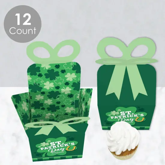 Big Dot of Happiness Shamrock St. Patrick's Day - Square Favor Gift Boxes - Saint Paddy's Day Party Bow Boxes - Set of 12 {4}