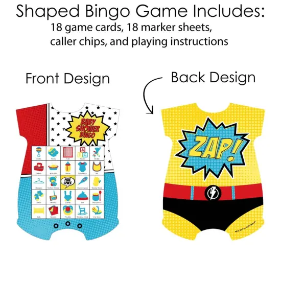Big Dot of Happiness Bam Superhero - Picture Bingo Cards and Markers - Baby Shower Shaped Bingo Game - Set of 18 {4}