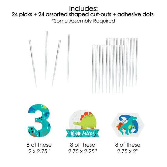 Big Dot of Happiness 3rd Birthday Roar Dinosaur - Dessert Cupcake Toppers - Three Rex Dino Third Birthday Party Clear Treat Picks - Set of 24 {7}