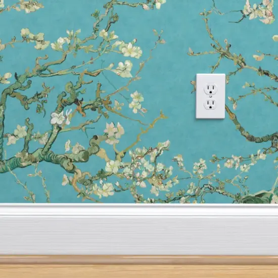 Pre-Pasted Wallpaper 2FT Wide Van Gogh Blossom Almond Branches Tree Spring Custom Pre-pasted Wallpaper by Spoonflower {4}
