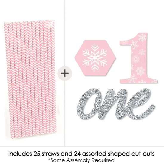 Big Dot of Happiness Pink Onederland - Paper Straw Decor - Holiday Snowflake Winter Wonderland Birthday Party Striped Decorative Straws - Set of 24 {4}