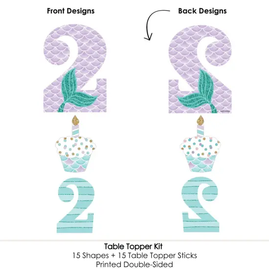 Big Dot of Happiness 2nd Birthday Let's Be Mermaids - Second Birthday Party Centerpiece Sticks - Table Toppers - Set of 15 {6}