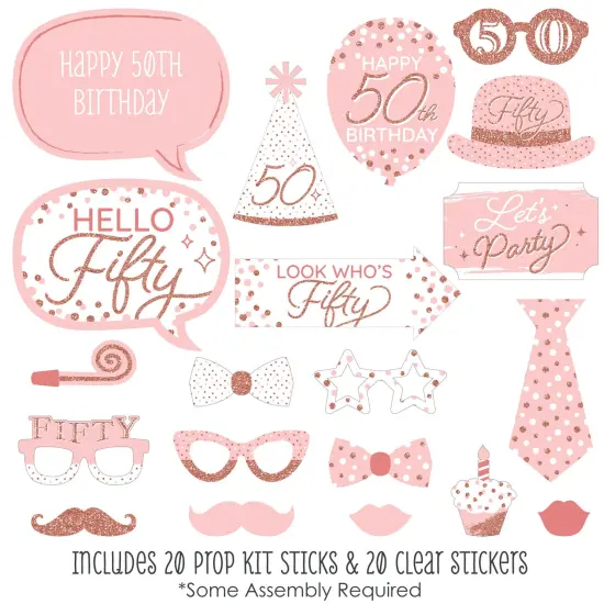 Big Dot of Happiness 50th Pink Rose Gold Birthday - Happy Birthday Party Photo Booth Props Kit - 20 Count {3}