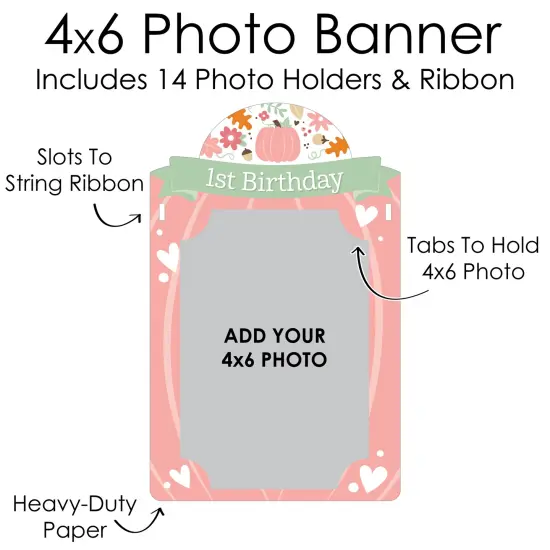 Big Dot of Happiness 1st Birthday Girl Little Pumpkin - DIY Fall First Birthday Party Decor - 1-12 Monthly Picture Display - Photo Banner {7}